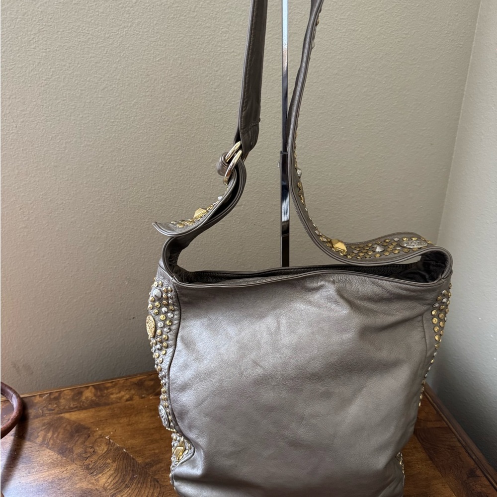 ATALLA Metallic Leather Crossbody Bag with Metallic Decorative Studs